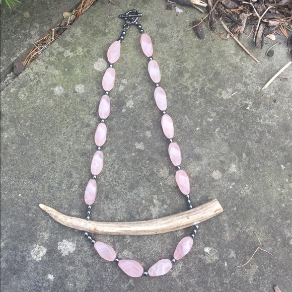 Rose Quartz Deer Antler Statement Necklace - Picture 15 of 16